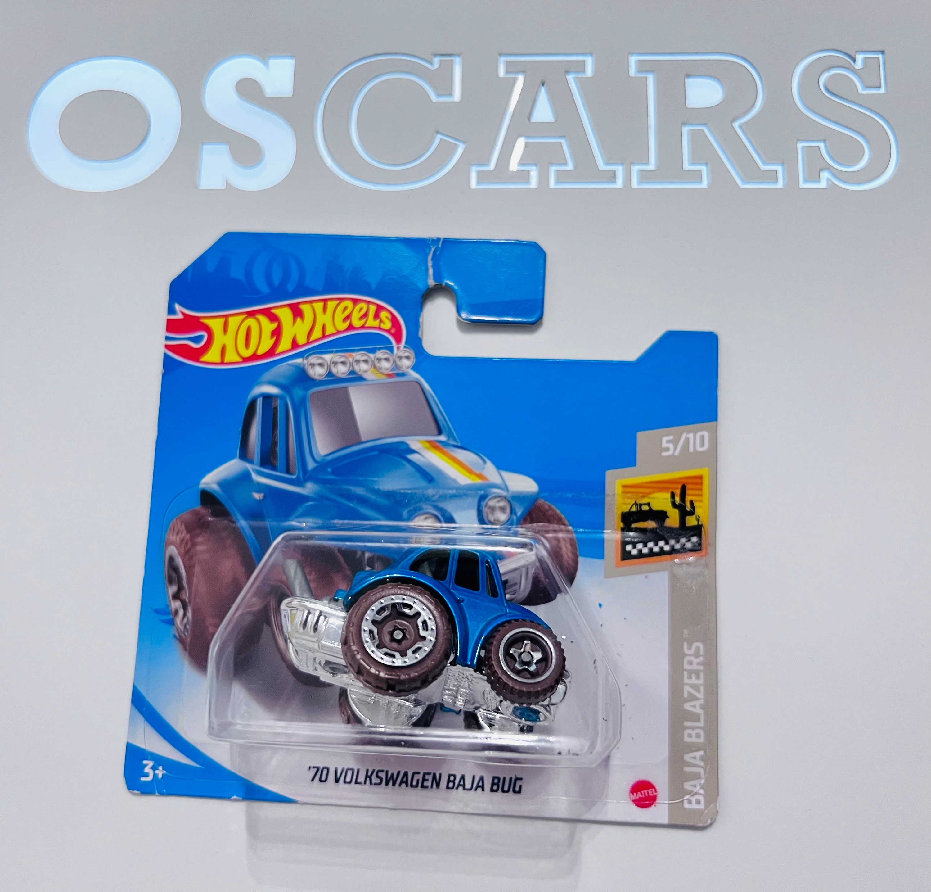 Pre-owned '70 Volkswagen Baja Bug Blue Die Cast Car. Short Card