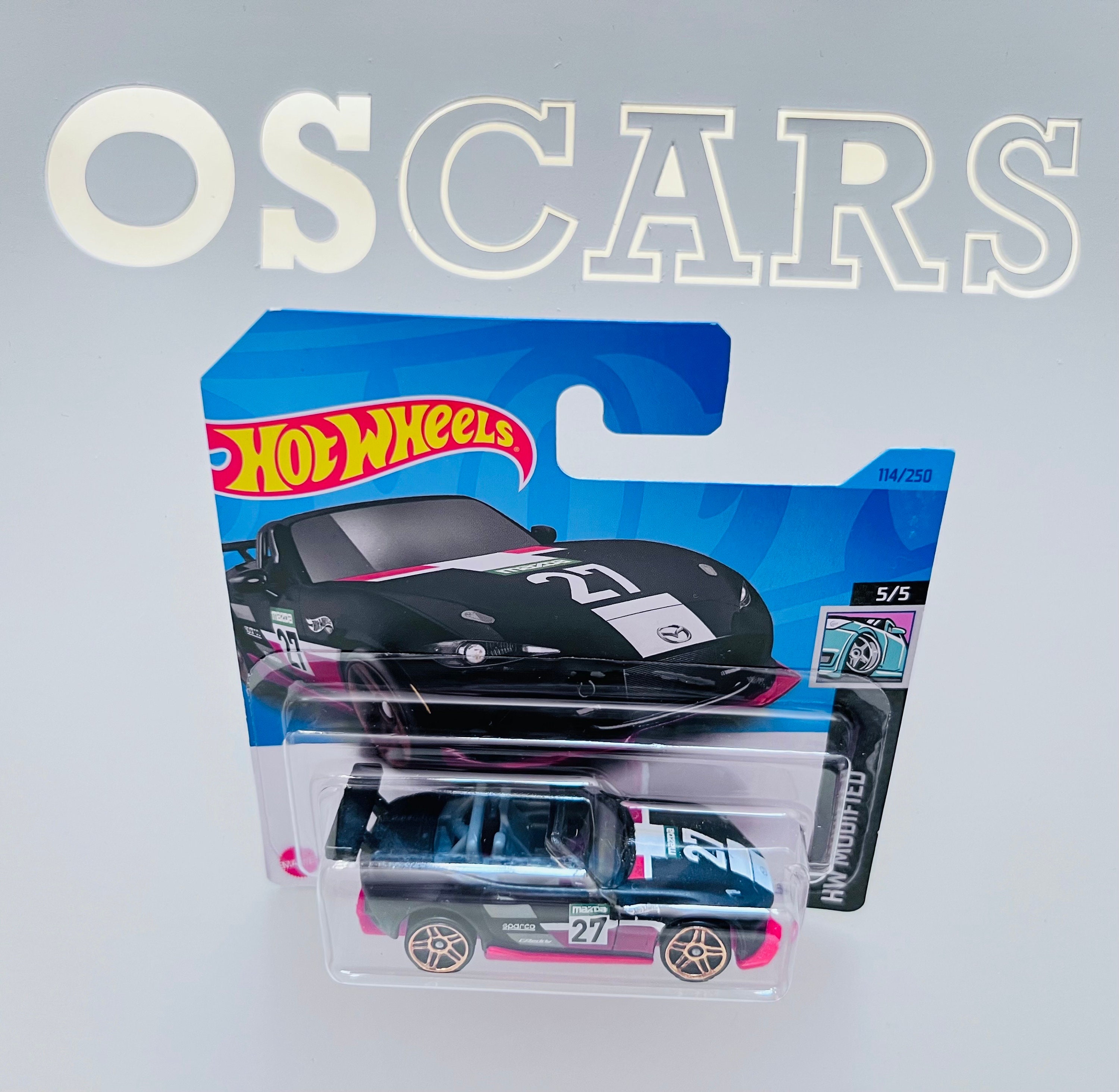 Hotwheels '75 Mazda MX-5 Miata Black Die Cast Car. Short Card