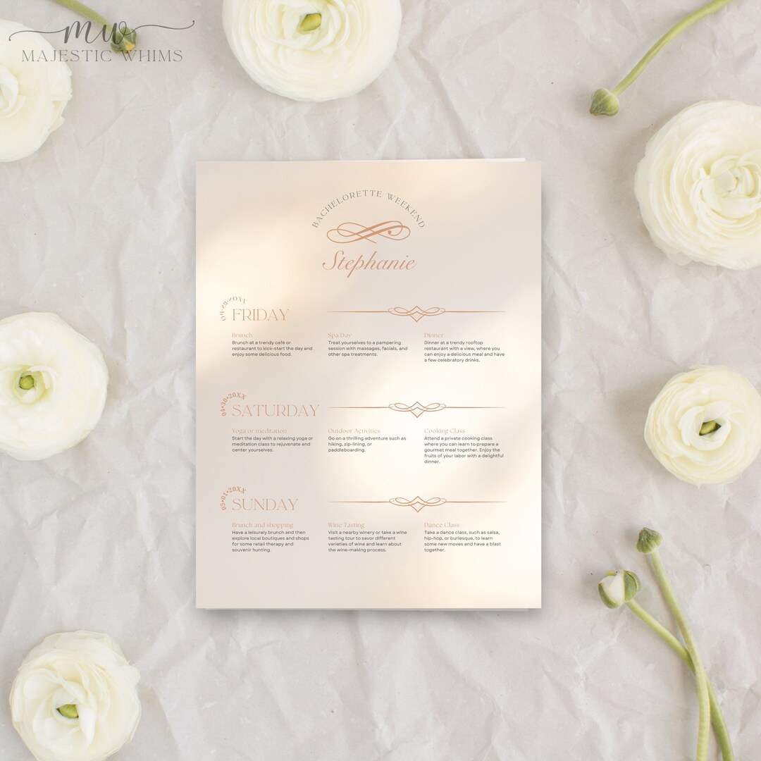 Bachelorette Party Itinerary Template Fully Customizable Party Planner ...