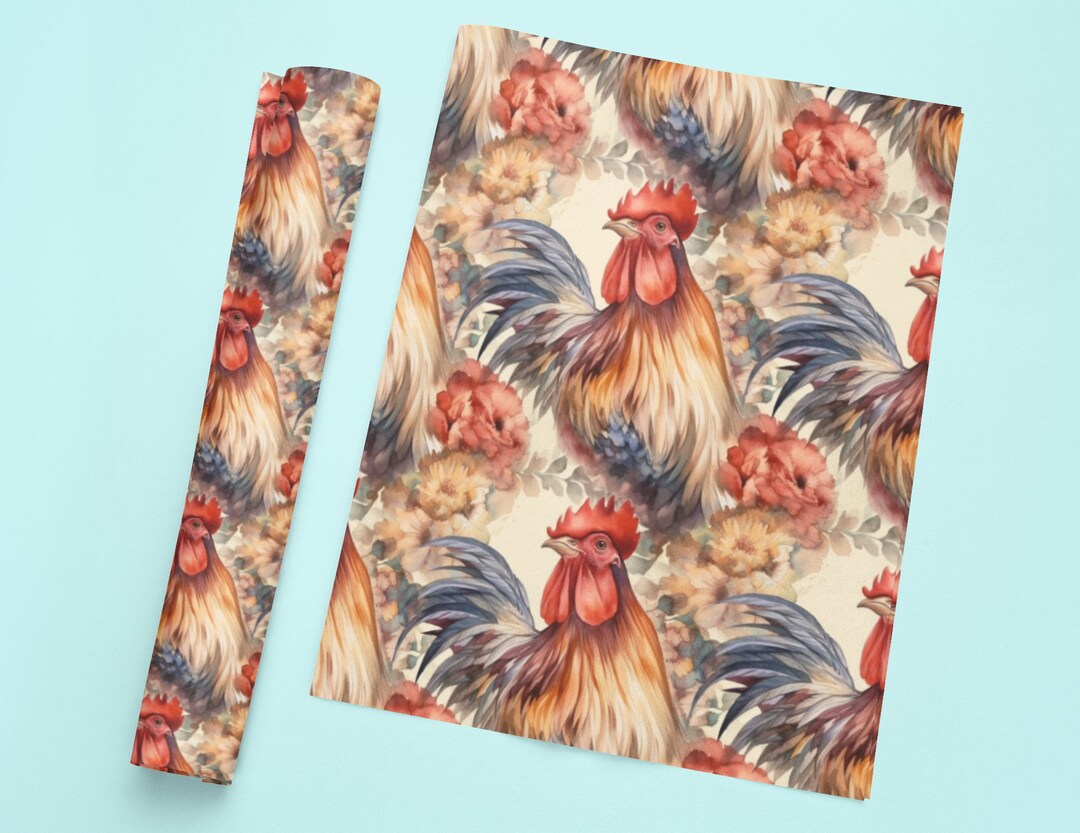 3 30x20 Pack Hand Painted Watercolor Rooster Wrapping Paper Etsy