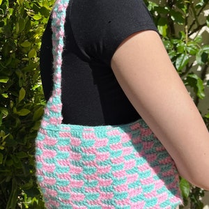 Checkered Crochet Shoulder Bag