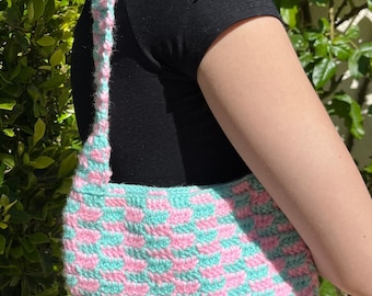 Checkered Crochet Shoulder Bag