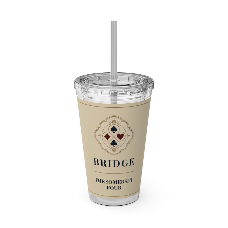 Personalized Bridge Club Tumbler, Custom Name 16 oz Acrylic Cup with Straw, Bridge Gifts image 2