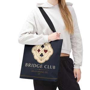 Bridge Club Tote Bag, Navy Four-Suit Crest, 16x16 Polyester Christmas Gift image 6