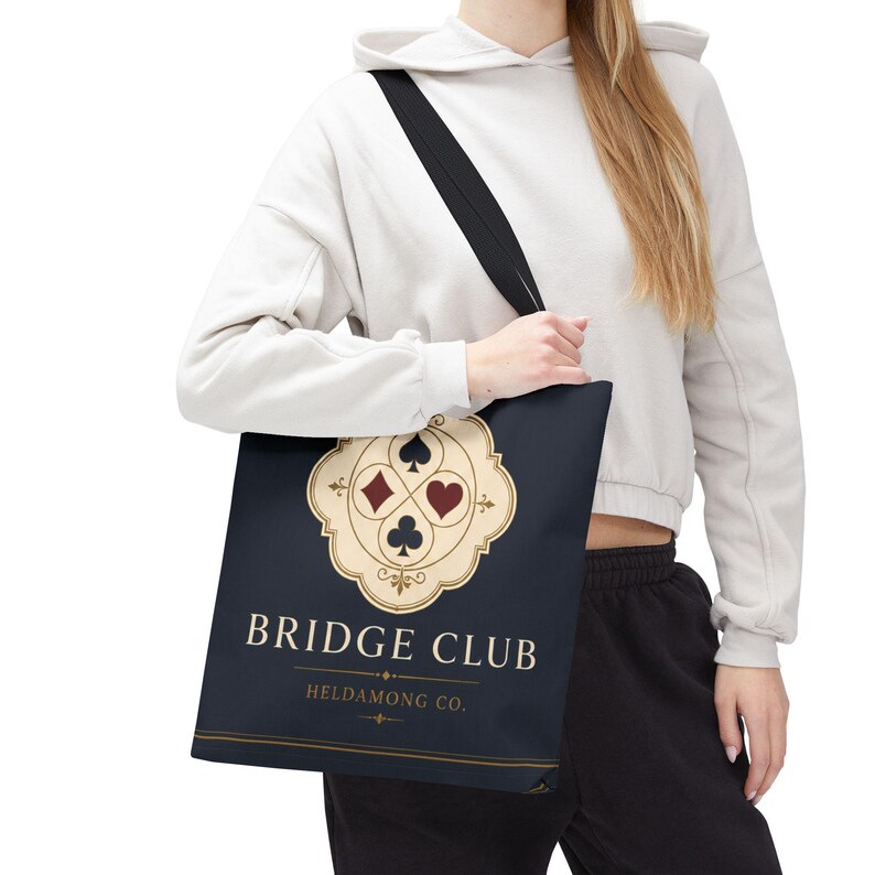 Bridge Club Tote Bag, Navy Four-Suit Crest, 16x16 Polyester Christmas Gift image 6