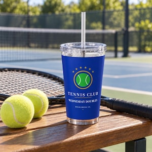 Personalized Tennis Tumbler with Straw, Custom Club Name 16 oz Acrylic Cup, Tennis Team Gift zdjęcie 1