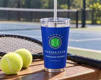 Personalized Tennis Tumbler with Straw, Custom Club Name 16 oz Acrylic Cup, Tennis Team Gift