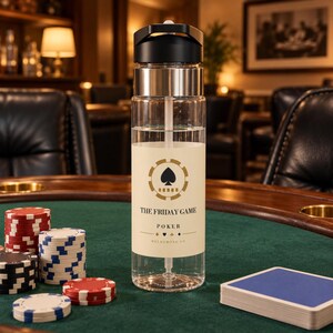 Botella de agua personalizada para póker, nombre del club personalizado, 590 ml, Tritan, regalo de Navidad para noche de póker imagen 1