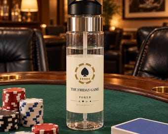 Personalisierte Poker-Trinkflasche, individueller Clubname, 590 ml Tritan, perfektes Weihnachtsgeschenk für den Pokerabend