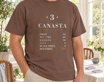 Camiseta con referencia de valores de cartas de Canasta, regalo para una noche de juegos, algodón grueso Comfort Colors.