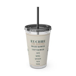 Euchre Trump Ranking Tumbler, 16 oz Acrylic Cup with Straw, Game Night Gift image 3