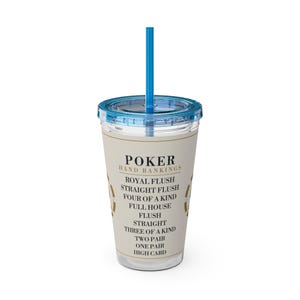 Poker Hand Rankings Tumbler, 16 oz Acrylic Cup with Straw, Poker Night Gift Bild 8