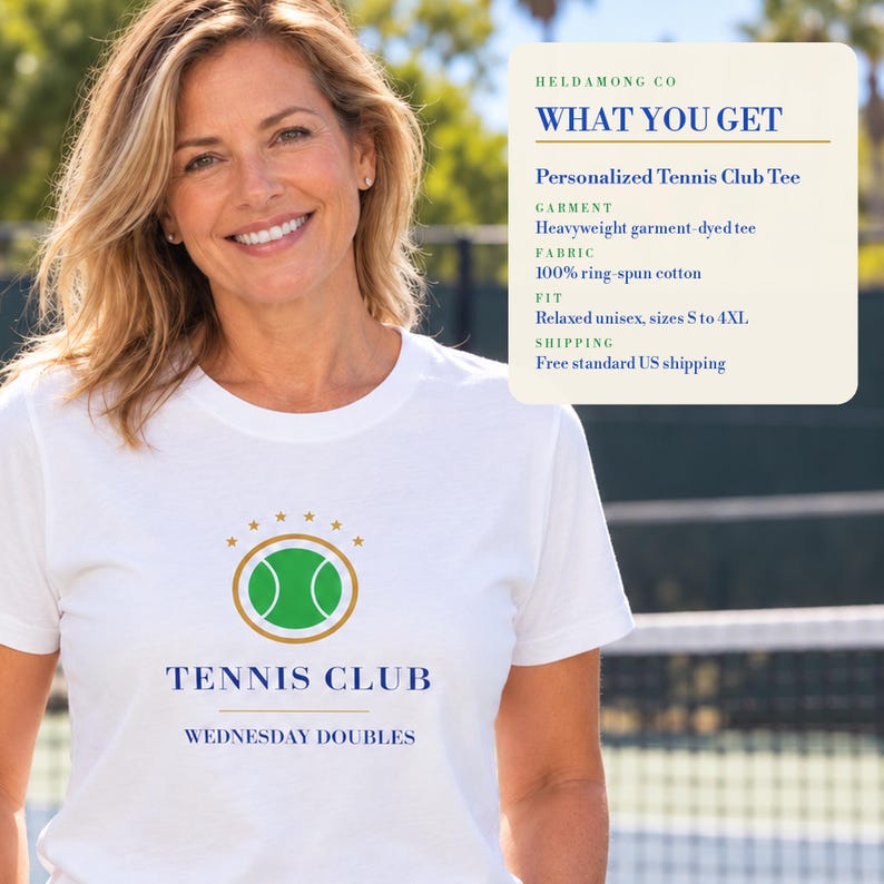 Gepersonaliseerd tennisclubshirt, T-shirt met teamnaam op maat, tenniscadeau (Comfort Colors) afbeelding 6