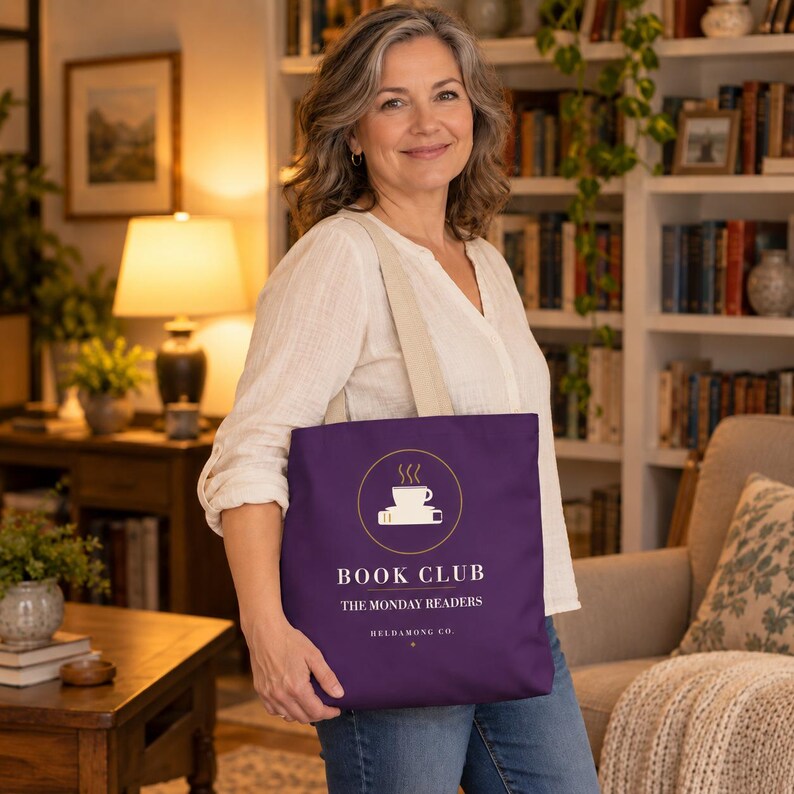 Bolsa de compras personalizada para clube do livro, com nome do clube personalizado, 40x40 cm, presente para amantes de livros. imagem 2