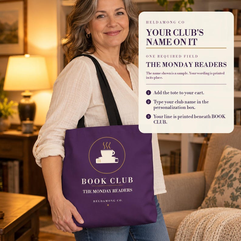 Bolsa de compras personalizada para clube do livro, com nome do clube personalizado, 40x40 cm, presente para amantes de livros. imagem 3