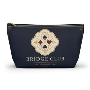 Navy Bridge Club Accessory Pouch, Antique Brass Detail, Card Game Organizer (Large T-Bottom) image 2