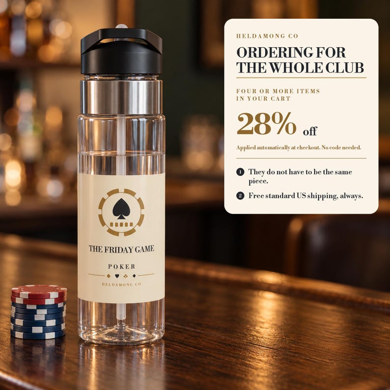 Botella de agua personalizada para póker, nombre del club personalizado, 590 ml, Tritan, regalo de Navidad para noche de póker imagen 7