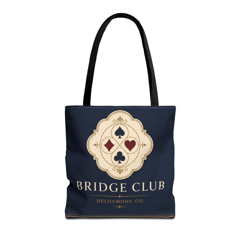 Bridge Club Tote Bag, Navy Four-Suit Crest, 16x16 Polyester Christmas Gift image 2