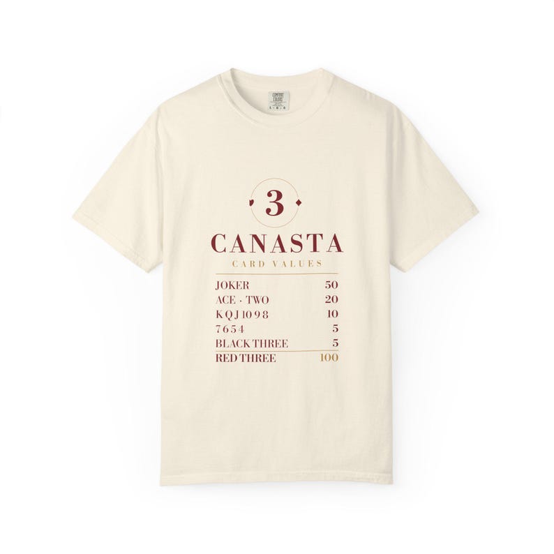 Canasta Card Values ​​Reference T-shirt, Spelkvällspresent, Komfortfärger Tjock bomull bild 5