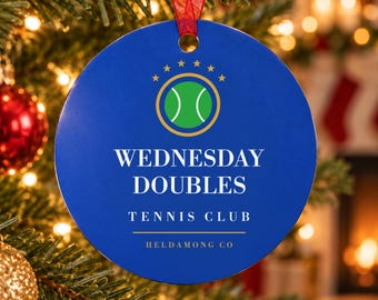 Personalisierter Tennis-Weihnachtsschmuck, individueller Vereinsname, Geschenk für Tennisteams, zweiseitiger Metallschmuck, Geschenk für Tennisspieler