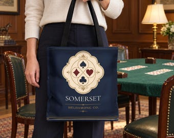Sac fourre-tout personnalisé pour club de bridge, nom personnalisé, 40 x 40 cm, bleu marine, cadeau idéal pour les jeux de cartes