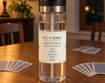 Botella de agua Euchre Trump Ranking Bowers Chart, 20 oz Tritan con pajita
