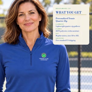 Personalized Tennis Quarter-Zip Pullover, Custom Club Name, Tennis Team Gift afbeelding 6
