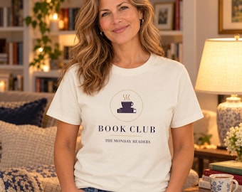 Personalisiertes Buchclub-Shirt, T-Shirt mit individuellem Namen, Geschenk für Bücherliebhaber (Komfortfarben)