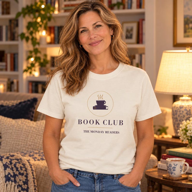 T-shirt personnalisé pour club de lecture, T-shirt avec nom personnalisé, Cadeau pour amoureux des livres (Couleurs confortables) image 1