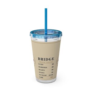 Bridge Trick Values Tumbler, 16 oz Acrylic Cup with Straw, Card Game Gift 画像 4