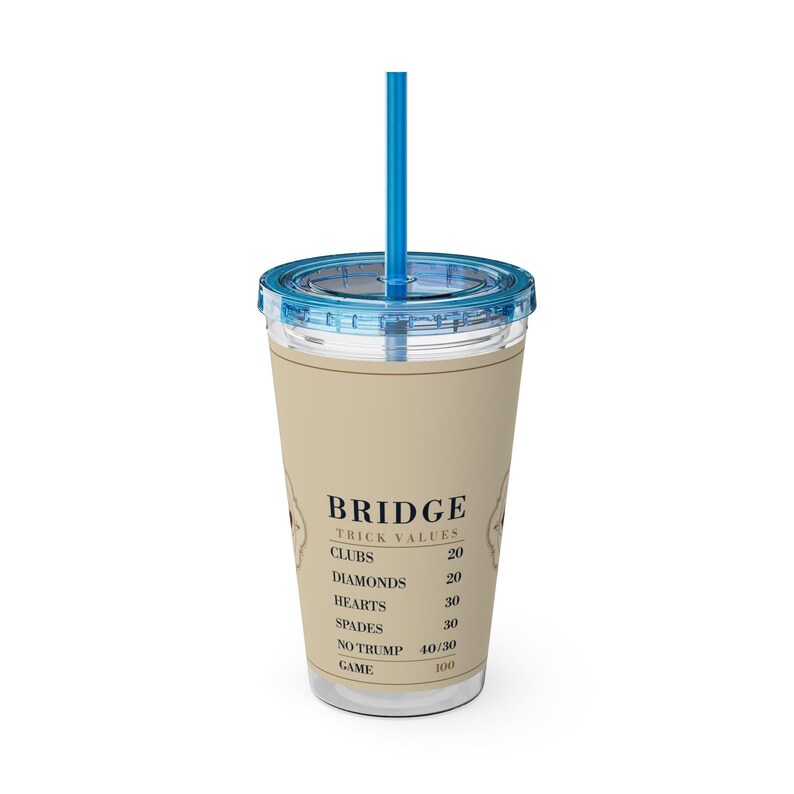 Bridge Trick Values Tumbler, 16 oz Acrylic Cup with Straw, Card Game Gift 画像 4