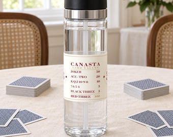 Canasta Card Values Chart Water Bottle, 20 oz Tritan with Straw, Player Gift