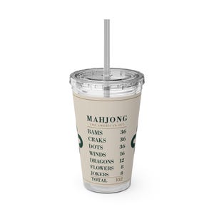 Vaso para contar fichas de Mahjong, vaso acrílico de 473 ml con pajita, regalo para noches de juegos. imagen 2