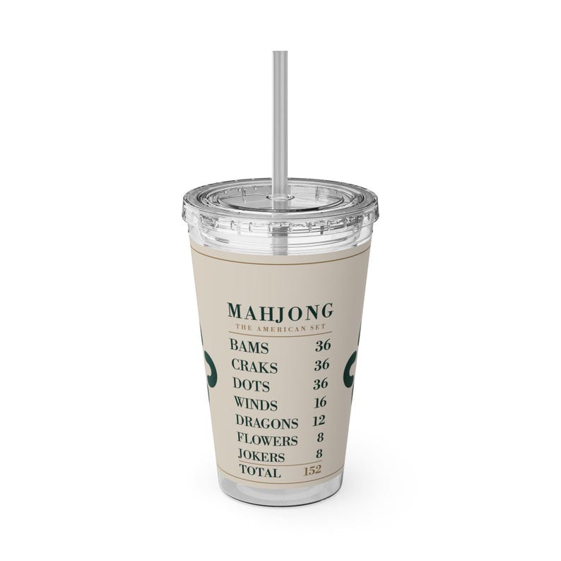 Vaso para contar fichas de Mahjong, vaso acrílico de 473 ml con pajita, regalo para noches de juegos. imagen 2
