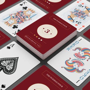 Personalized Canasta Deck, Custom Club Name, Oxblood Gold Detail (52 Cards) image 7