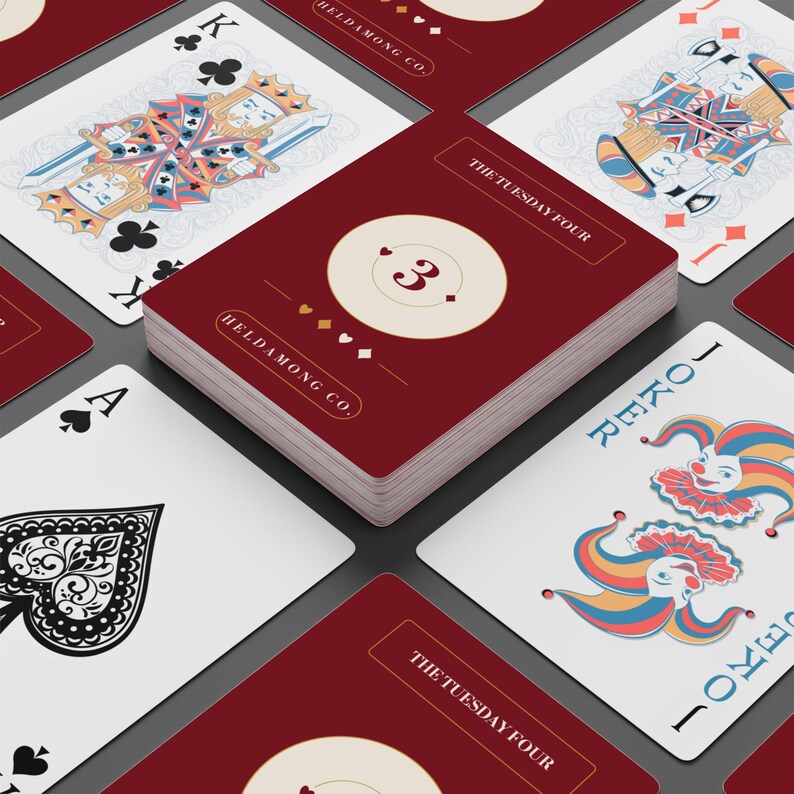Personalized Canasta Deck, Custom Club Name, Oxblood Gold Detail (52 Cards) image 7
