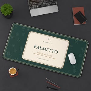 Forest Green Mahjong Desk Mat, Palmetto Neoprene Extended Mouse Pad, 16 x 32 image 5