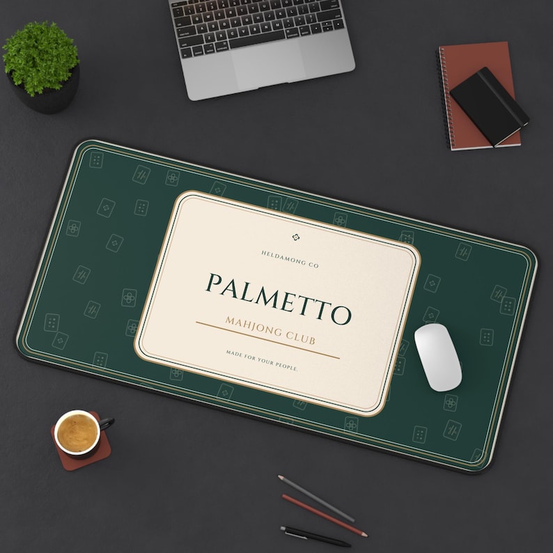 Forest Green Mahjong Desk Mat, Palmetto Neoprene Extended Mouse Pad, 16 x 32 image 5