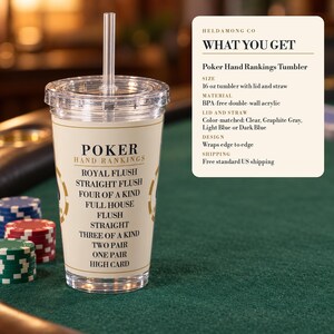 Poker Hand Rankings Tumbler, 16 oz Acrylic Cup with Straw, Poker Night Gift Bild 4