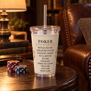 Poker Hand Rankings Tumbler, 16 oz Acrylic Cup with Straw, Poker Night Gift Bild 2