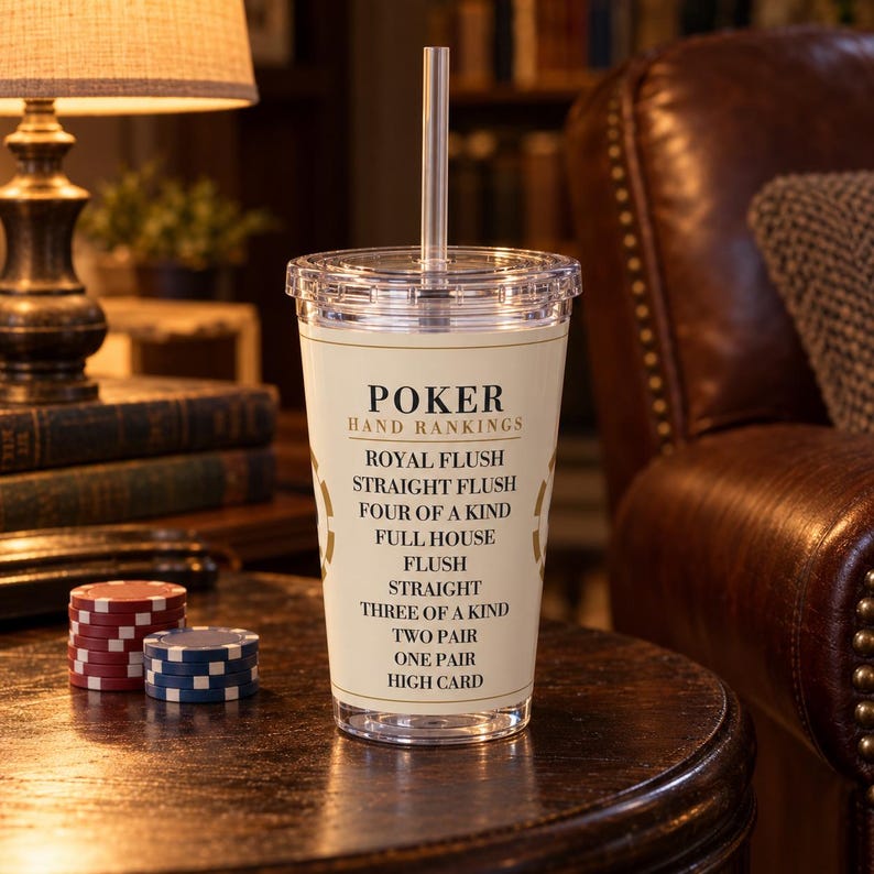 Poker Hand Rankings Tumbler, 16 oz Acrylic Cup with Straw, Poker Night Gift Bild 2