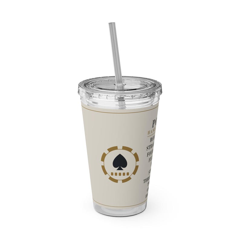 Poker Hand Rankings Tumbler, 16 oz Acrylic Cup with Straw, Poker Night Gift Bild 10