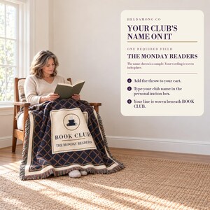 Personalized Book Club Blanket, Custom Club Name Woven Throw, Book Lover Gift Bild 3