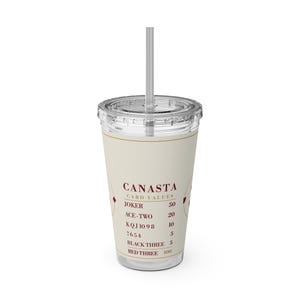 Canasta Card Values Tumbler, 16 oz Acrylic Cup with Straw, Game Night Gift afbeelding 2