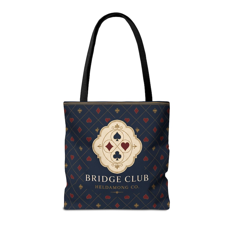 Bridge Club Tote Bag, Navy Four-Suit Crest, 16x16 Polyester Christmas Gift image 8