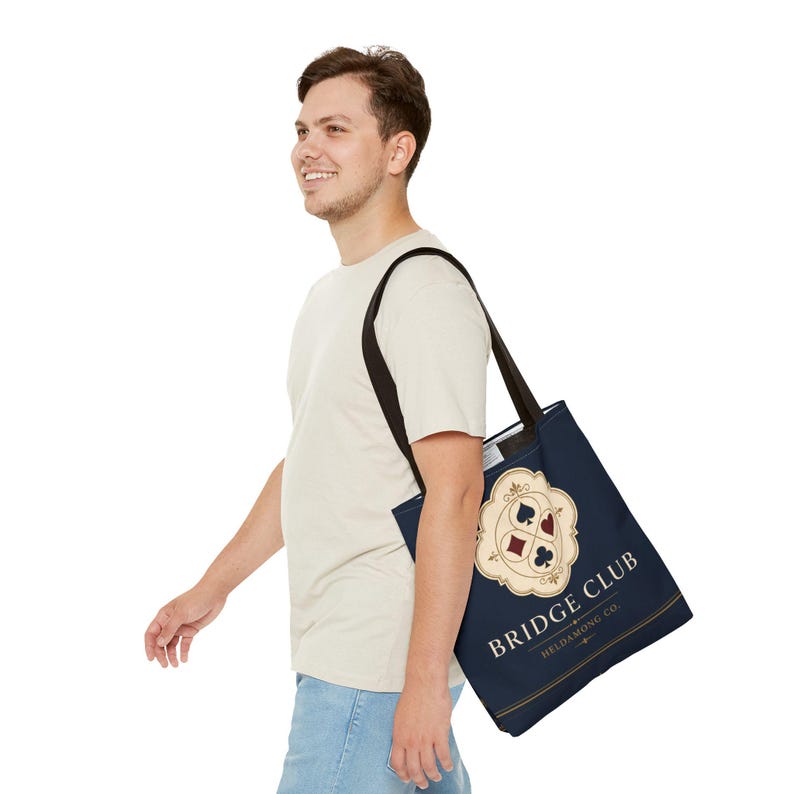 Bridge Club Tote Bag, Navy Four-Suit Crest, 16x16 Polyester Christmas Gift image 10