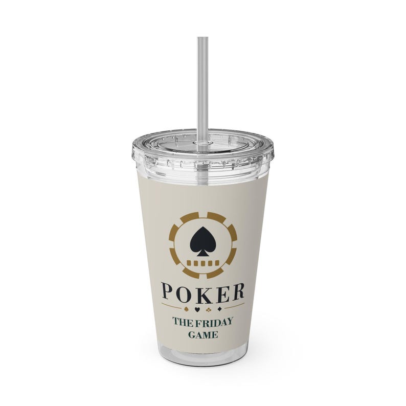 Personalized Poker Tumbler with Straw, Custom Club Name 16 oz Acrylic Cup, Poker Gifts Bild 2