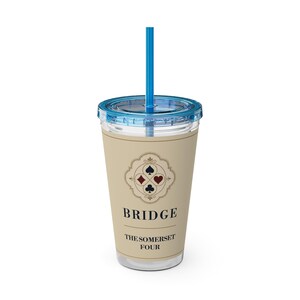 Personalized Bridge Club Tumbler, Custom Name 16 oz Acrylic Cup with Straw, Bridge Gifts image 4