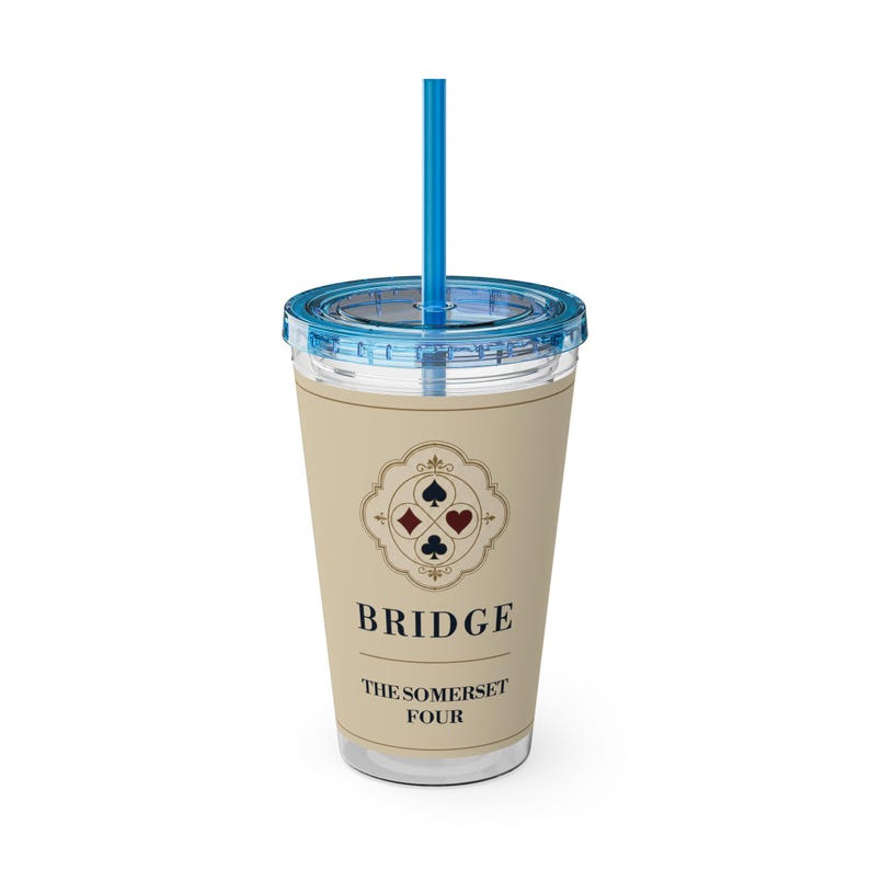 Personalized Bridge Club Tumbler, Custom Name 16 oz Acrylic Cup with Straw, Bridge Gifts image 4