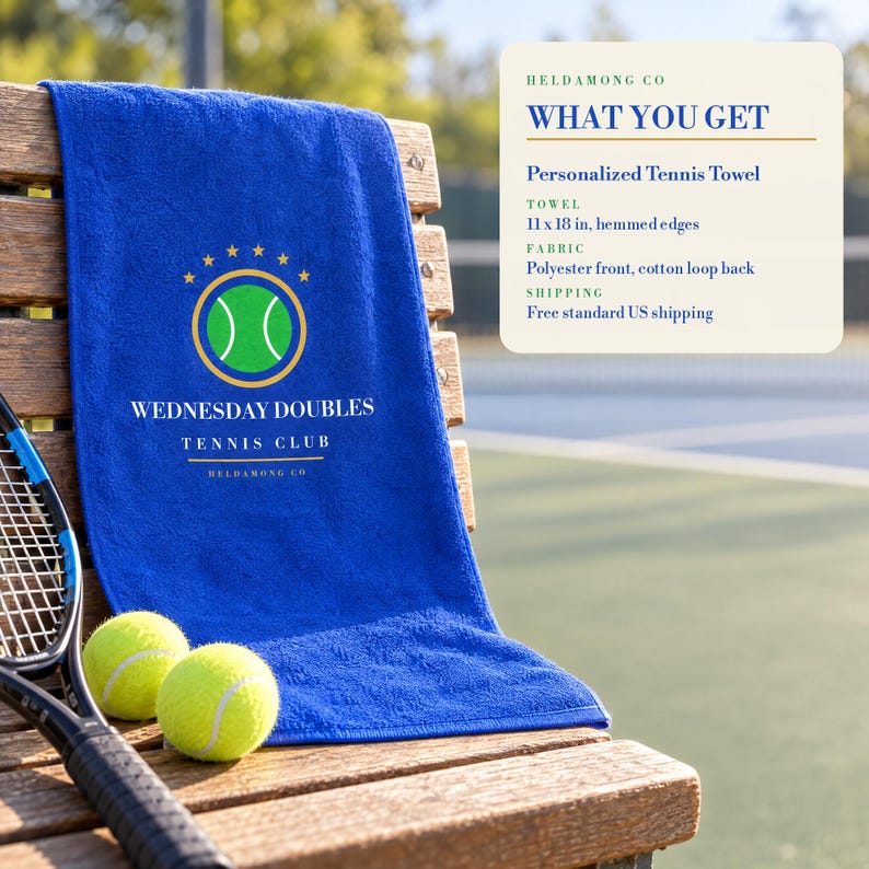 Personalisiertes Tennishandtuch, Rallye-Handtuch mit individuellem Vereinsnamen, Geschenk für Tennisteams, Vollfarbdruck 11x18 Bild 6